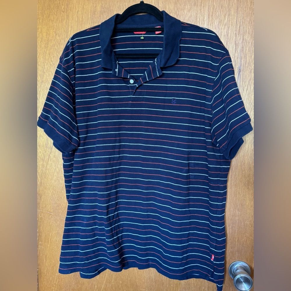 Izod Blue Striped Polo Shirt Classic Knit